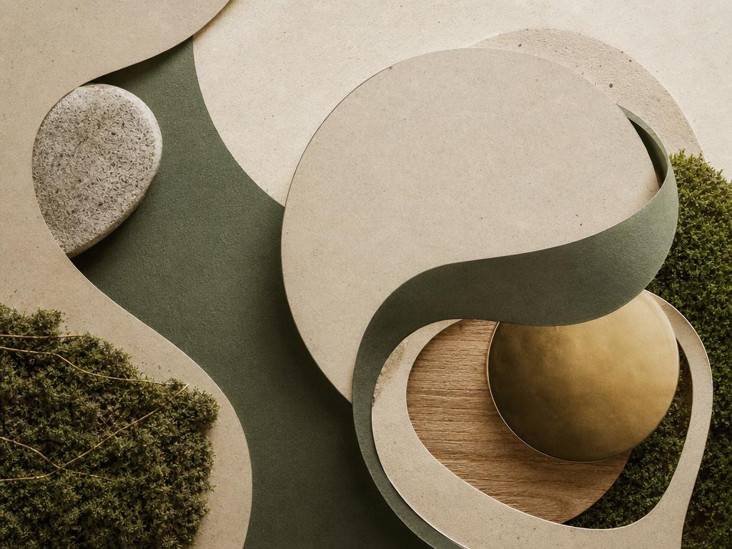 Formas orgánicas y materiales naturales dispuestos en círculos